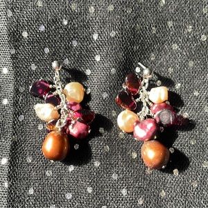 Freshwater pearl and stone dangle earrings